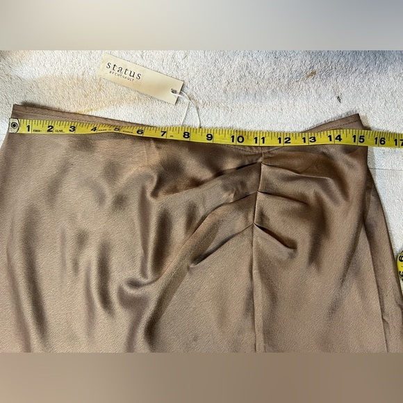 STATUS by‎ CHENAULT Tan pull on satin pleated skirt size L. - Picture 12 of 14